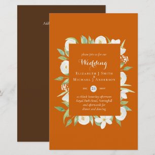 Orange Brown Magnolia Budget Wedding Invites A9