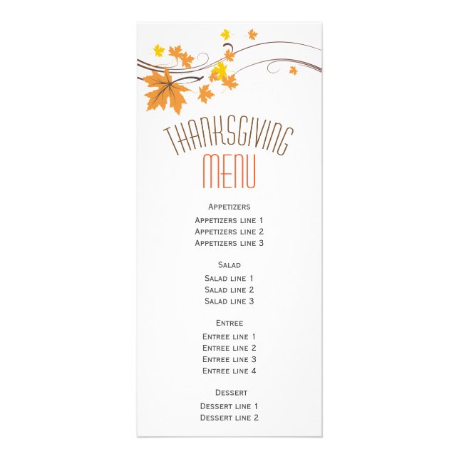 Orange, brown maple leaves fall Thanksgiving menu (Front)
