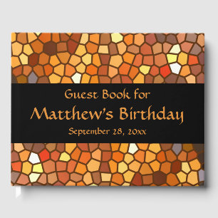 Orange Brown Mosaic Birthday Party Guest Book