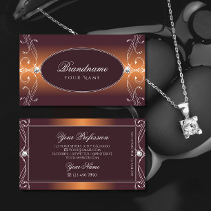 Orange Brown Ombre Ornate Ornaments Sparkle Jewels Business Card