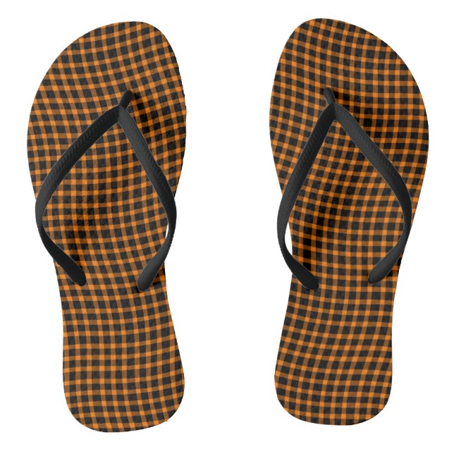 Orange Brown Plaid Checker Seamless Pattern Jandals (Footbed)