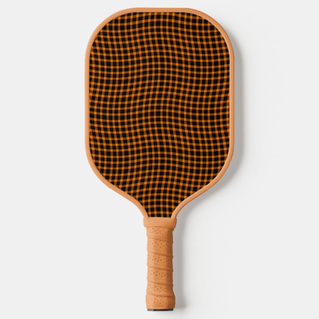 Orange Brown Plaid Checker Seamless Pattern Pickleball Paddle (Front)
