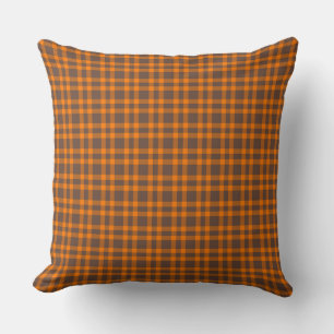 Orange Brown Plaid Pattern Cushion
