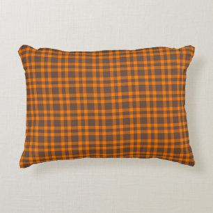 Orange Brown Plaid Pattern Decorative Cushion