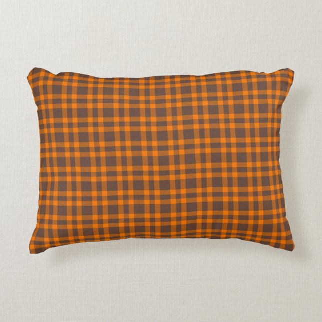Orange Brown Plaid Pattern Decorative Cushion (Front)