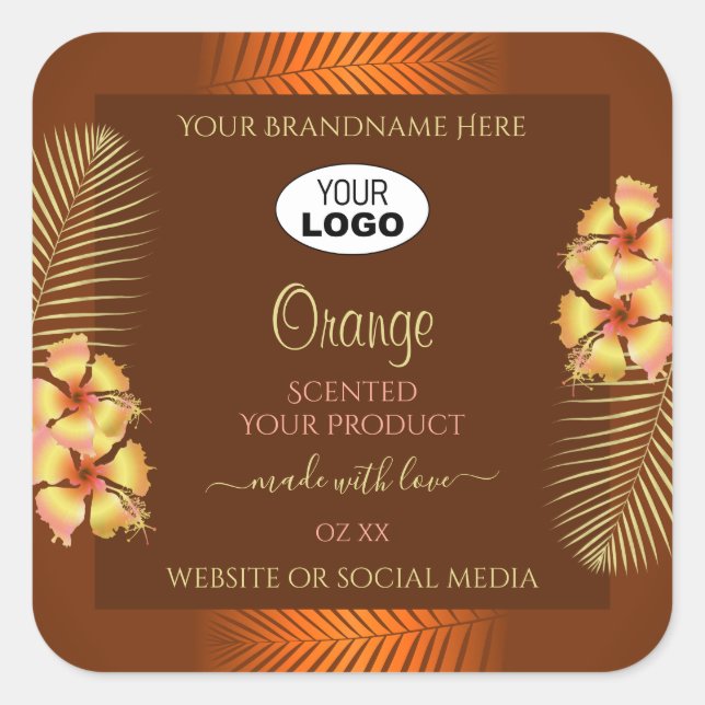 Orange Brown Product Labels Hawaiian Flowers Logo (Front)