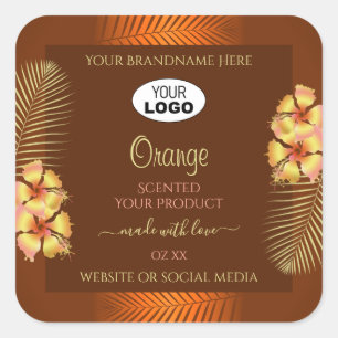 Orange Brown Product Labels Hawaiian Flowers Logo