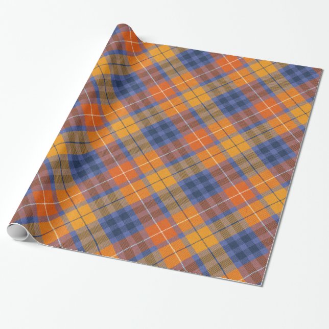 Orange Brown Purple Plaid Wrapping Paper (Unrolled)