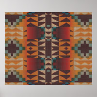 Orange Brown Red Teal Blue Ethnic Tribal Mosaic