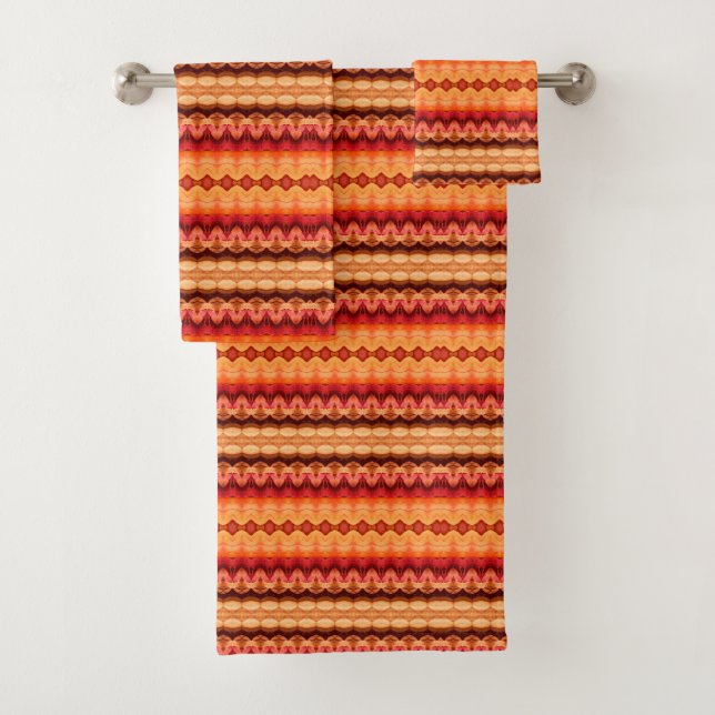 Orange Brown Retro Striped Bath Towel Set (Insitu)