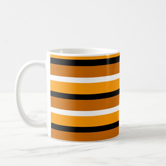 Orange Brown Stripes Pattern Design Coffee Mug (Left)