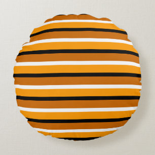 Orange Brown Stripes Pattern Design Round Cushion
