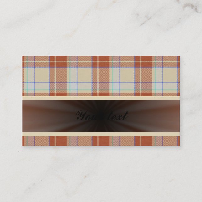 Orange Brown Tartan with Ribbon Business Card (Front)