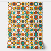 Orange Brown Teal Blue Mid Century Circles Pattern