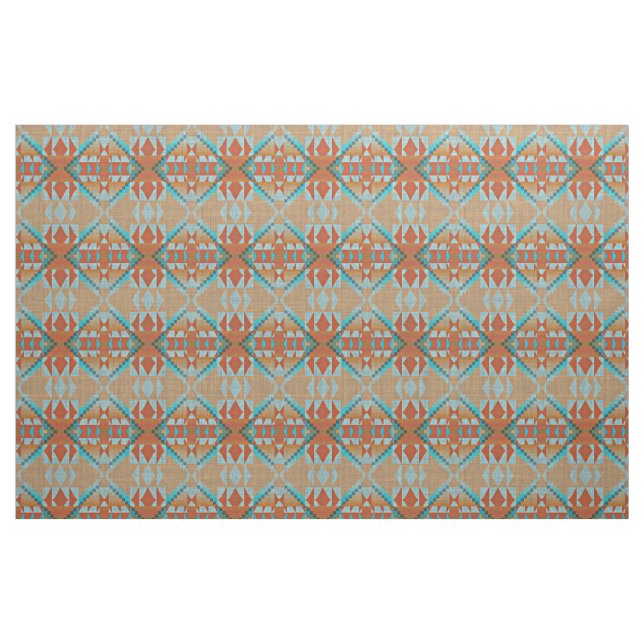 Orange Brown Turquoise Blue Eclectic Ethnic Look Fabric (Fat Quarter)