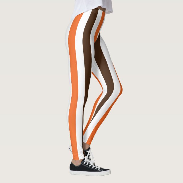 Orange Brown Vertical Stripes Pattern Leggings (Right)