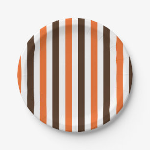 Orange Brown Vertical Stripes Pattern Party Paper Plate