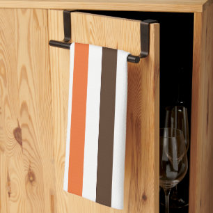 Orange Brown Vertical Stripes Pattern Tea Towel