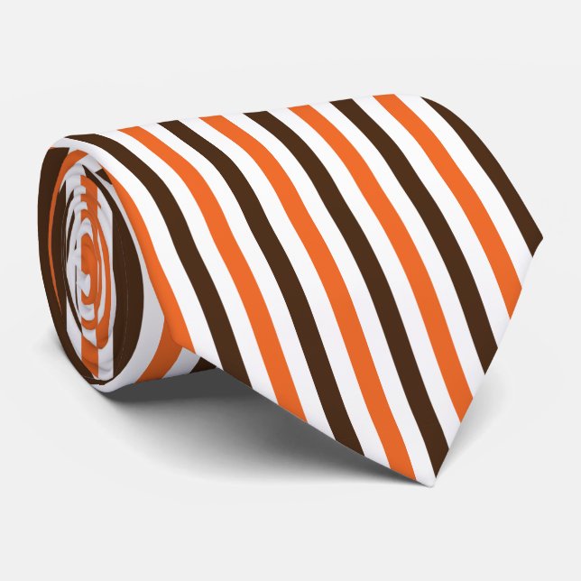 Orange Brown Vertical Stripes Pattern Tie (Rolled)