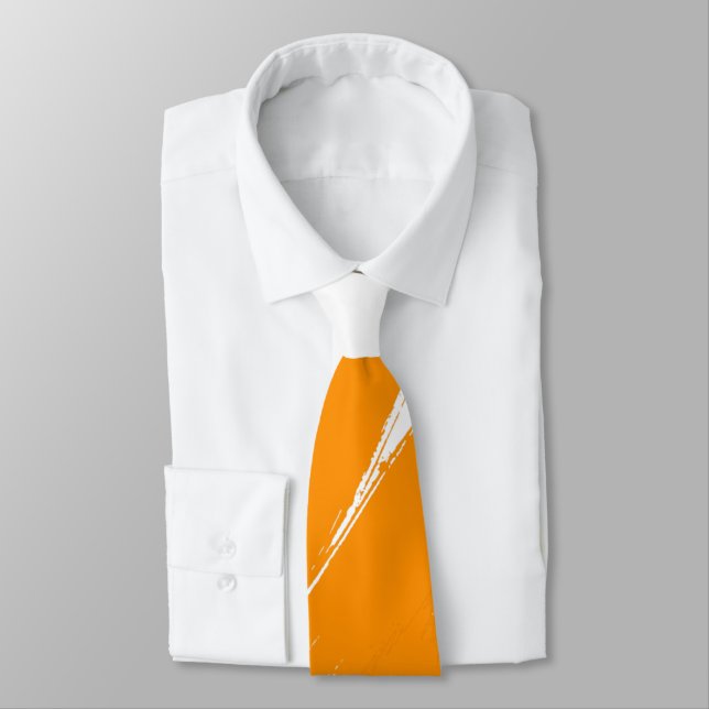Orange Brush Modern White Background Tie (Tied)