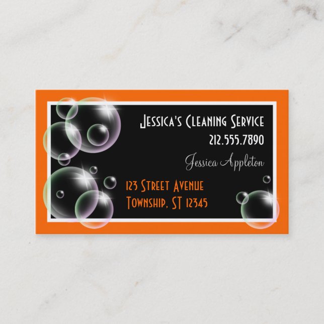 Orange Bubbles Cleaning Service Business Cards (Front)
