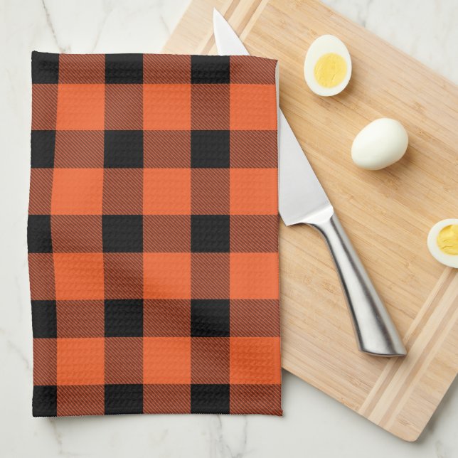 Orange Buffalo Country Lumberjack Plaid Tea Towel (Quarter Fold)