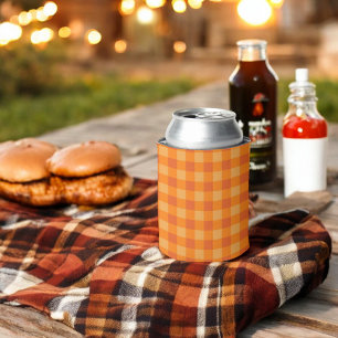 Orange Buffalo Plaid Can Cooler