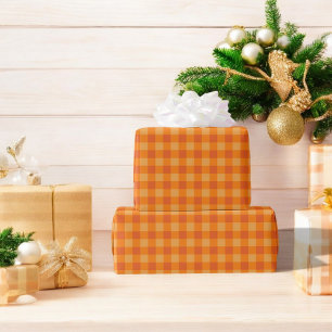 Orange Buffalo Plaid Holiday  Wrapping Paper