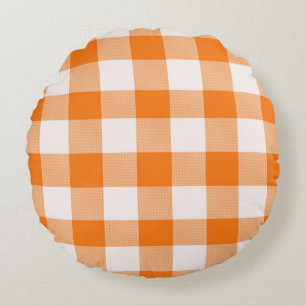 Orange Buffalo Plaid  Round Cushion