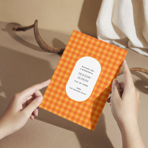 Orange Buffalo Plaid Typography Holiday Card