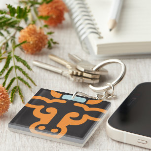 Orange Bull Head Minimalist Cow Key Ring
