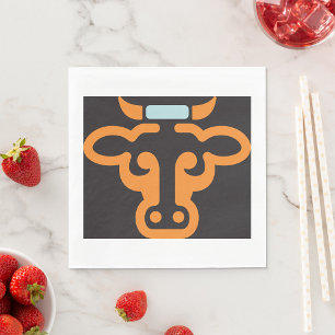 Orange Bull Head Minimalist Cow Napkin