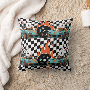 Orange Bunny Car Racer Print Cushion
