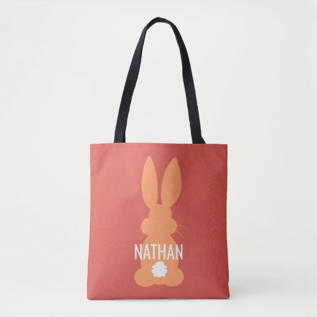 Orange Bunny Silhouette Easter Personalised Kids Tote Bag (Front)