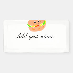 Orange burger watercolor add name text food fries banner