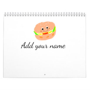 Orange burger watercolor add name text food fries calendar