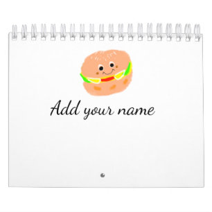 Orange burger watercolor add name text food fries calendar