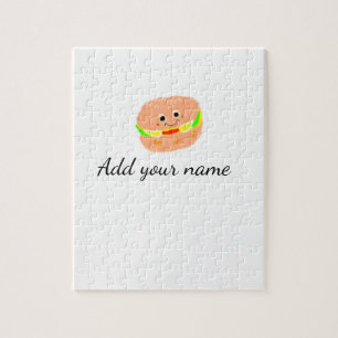 Orange burger watercolor add name text food fries  jigsaw puzzle