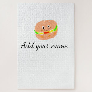 Orange burger watercolor add name text food fries jigsaw puzzle