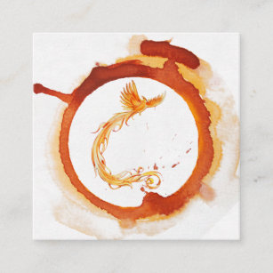 *~* Orange Burgundy Red Phoenix Ring of Fire Square Business Card