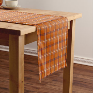 Orange Burgundy White Plaid Classic Table Runner