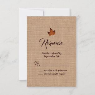 Orange Burlap Maple Leaf RSVP Card
