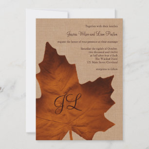 Orange Burlap Monogrammed Wedding Invitation