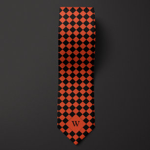 Orange Business Chequered Monogram Tie