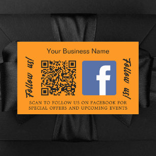 Orange business name qr code Facebook Rectangular Sticker