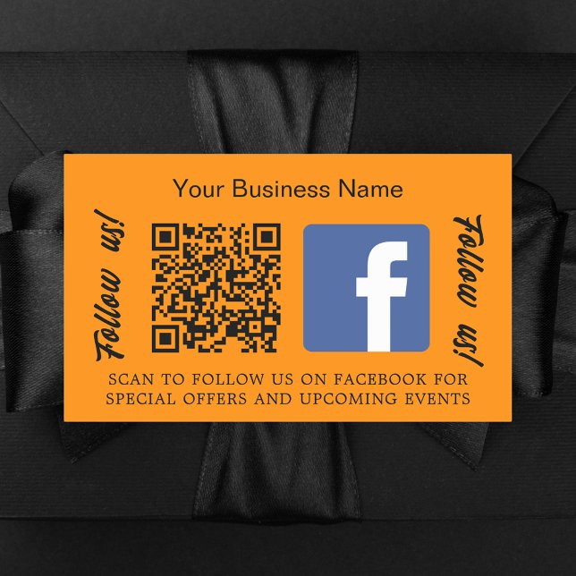 Orange business name qr code Facebook Rectangular Sticker (Creator Uploaded)