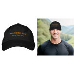 Orange Business Text Embroidered on Cap<br><div class="desc">Cap that you can customise by typing your business name, city or town and state. The text will be embroidered on the cap. Thread colour is orange. You can include it in your promotional products, giveaway items or gifts to your customers or clients, a marketing strategy to advertise your business...</div>