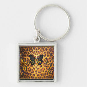 ORANGE BUTTERFLIES ON LEOPARD PRINT KEY RING