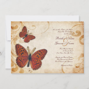 Orange Butterflies Vintage Wedding Invitations
