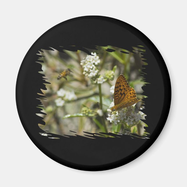 Orange Butterfly and Bee Magnet (Front)